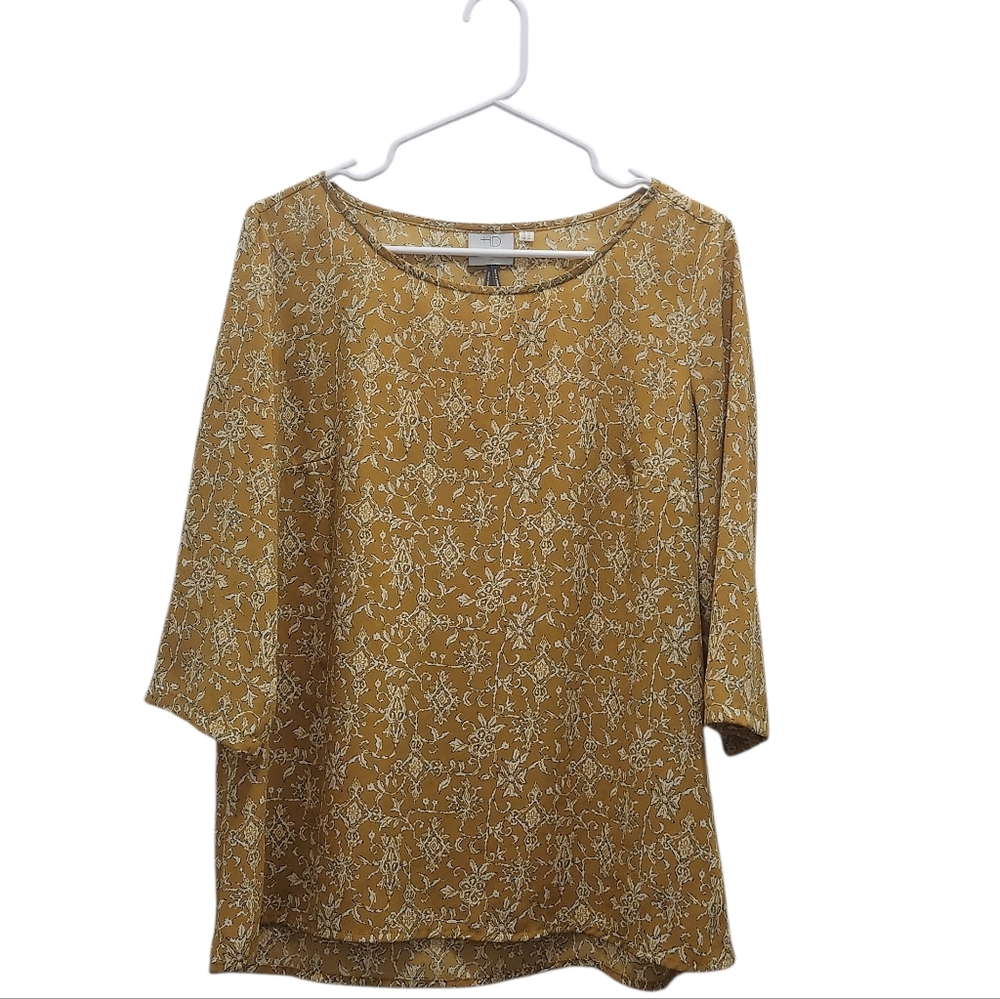 HD in Paris Anthropologie Eira Blouse Floral Design Mustard Yellow Size 10